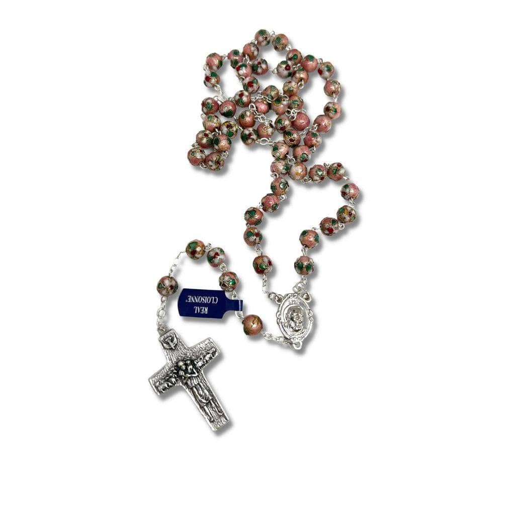 St. Padre Pio Pink Rosary Blessed By Pope with Relic | Catholically