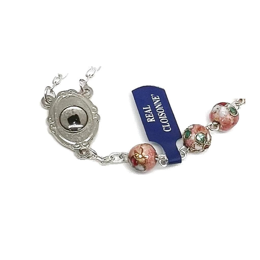 St. Padre Pio Pink Cloisonne Rosary - Blessed By Pope - with Relic | Catholically