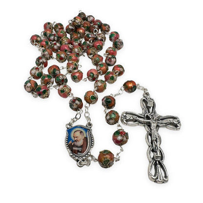 St. Padre Pio Pink Rosary Blessed By Pope with Relic | Catholically