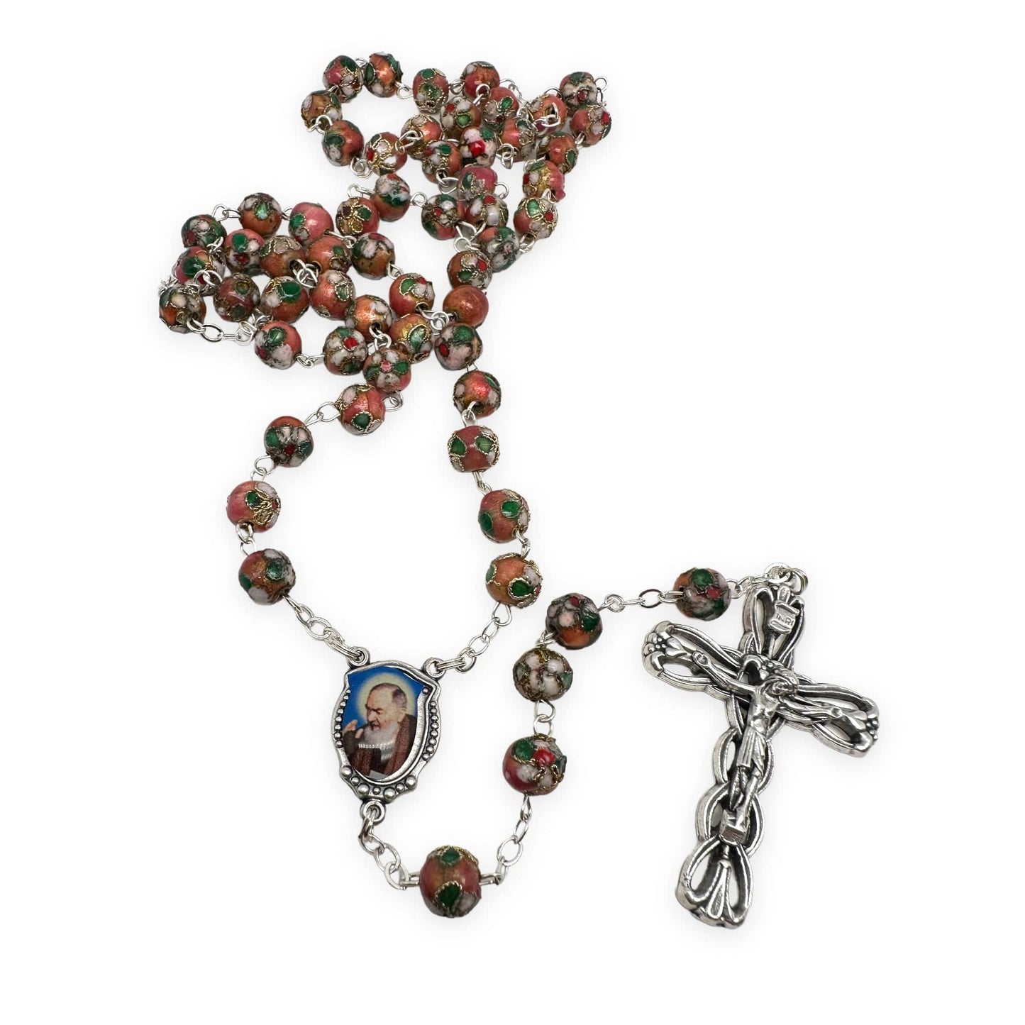St. Padre Pio Pink Rosary Blessed By Pope with Relic | Catholically