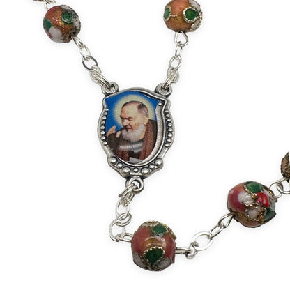 St. Padre Pio Pink Rosary Blessed By Pope with Relic | Catholically