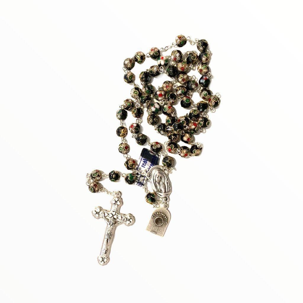 St. Padre Pio Relic Black Cloisonne Rosary  - Blessed by Pope | Catholically