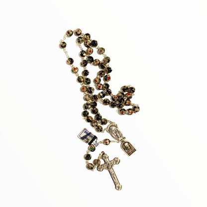 St. Padre Pio Relic Black Cloisonne Rosary  - Blessed by Pope | Catholically