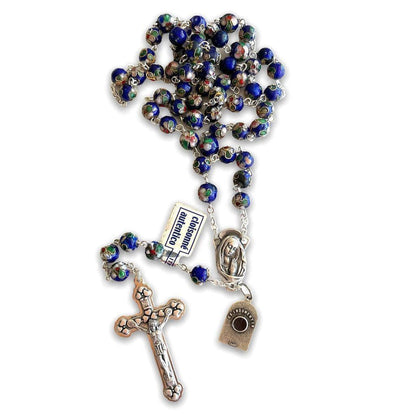 St. Padre Pio Relic Blue Cloisonne Rosary  - Blessed by Pope | Catholically