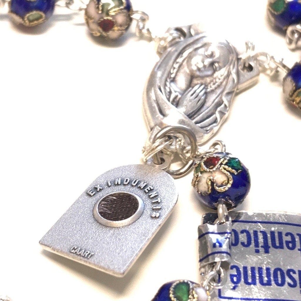 St. Padre Pio Relic Blue Cloisonne Rosary  - Blessed by Pope | Catholically