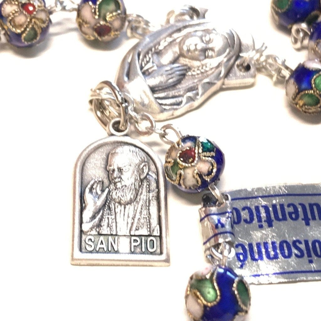 St. Padre Pio Relic Blue Cloisonne Rosary  - Blessed by Pope | Catholically