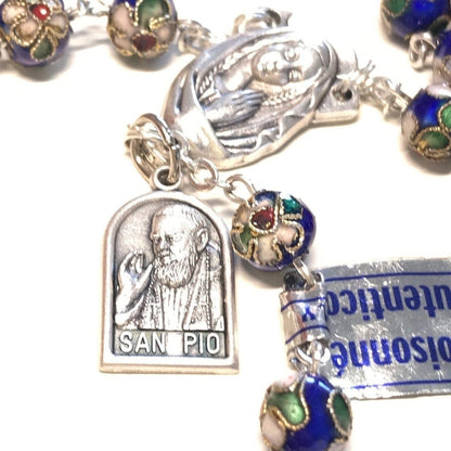 St. Padre Pio Relic Blue Cloisonne Rosary  - Blessed by Pope | Catholically