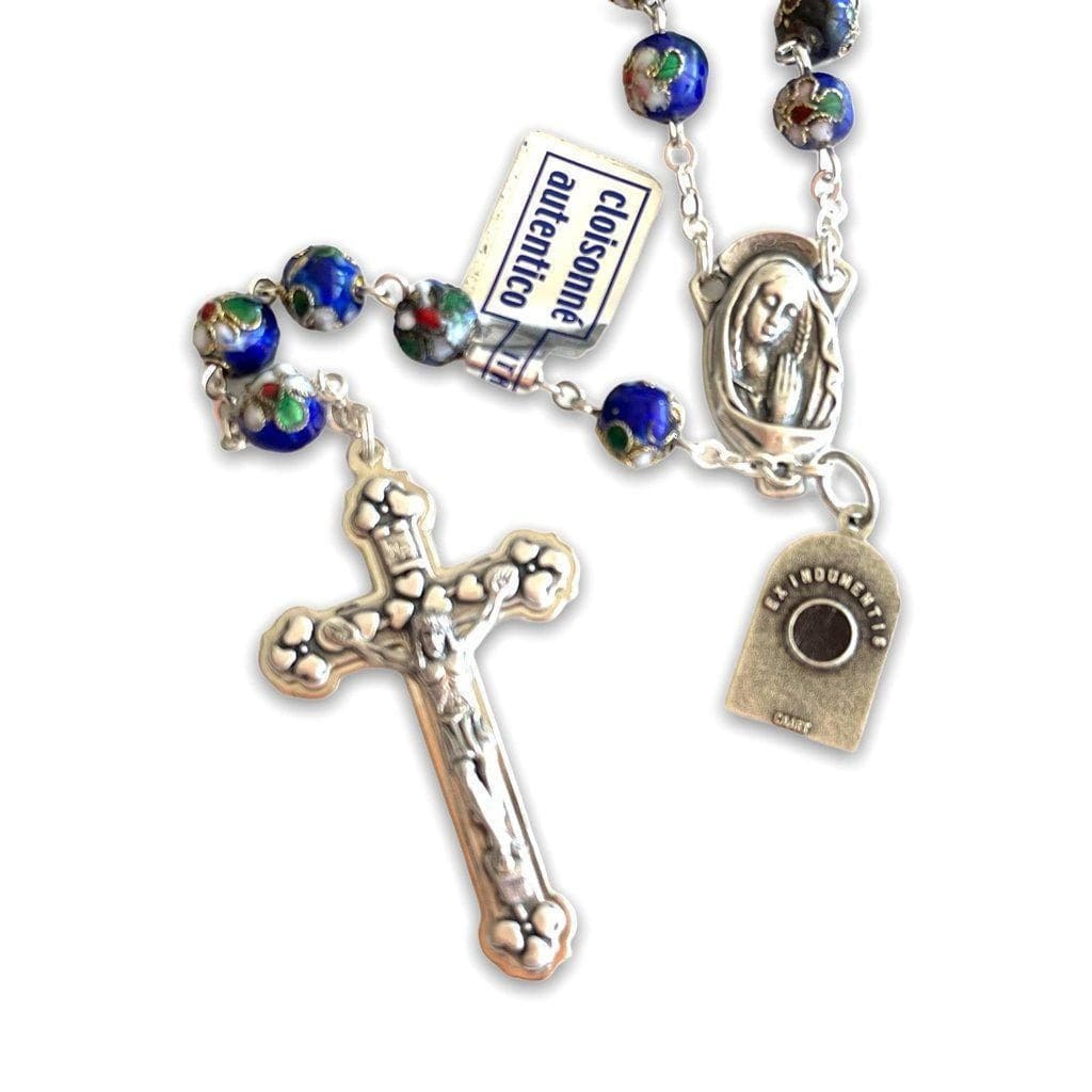 St. Padre Pio Relic Blue Cloisonne Rosary  - Blessed by Pope | Catholically