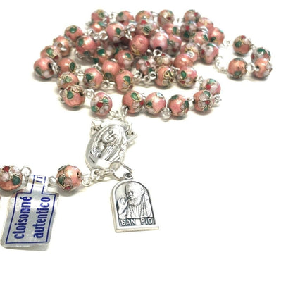 St. Padre Pio Relic Pink Cloisonne Rosary  - Blessed by Pope | Catholically