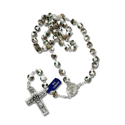 St. Padre Pio White Rosary Blessed By Pope with Relic | Catholically