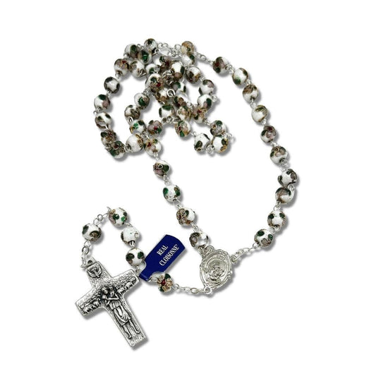 St. Padre Pio White Rosary Blessed By Pope with Relic | Catholically