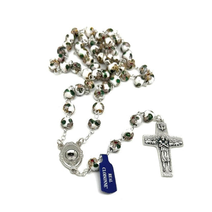 St. Padre Pio White Rosary Blessed By Pope with Relic | Catholically