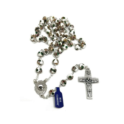St. Padre Pio White Rosary Blessed By Pope with Relic | Catholically