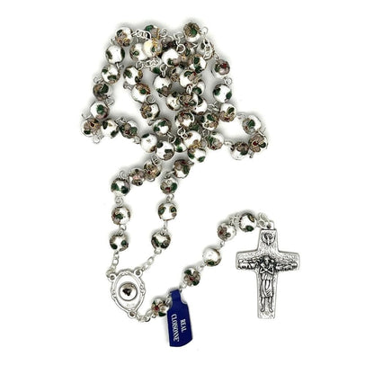 St. Padre Pio White Rosary Blessed By Pope with Relic | Catholically