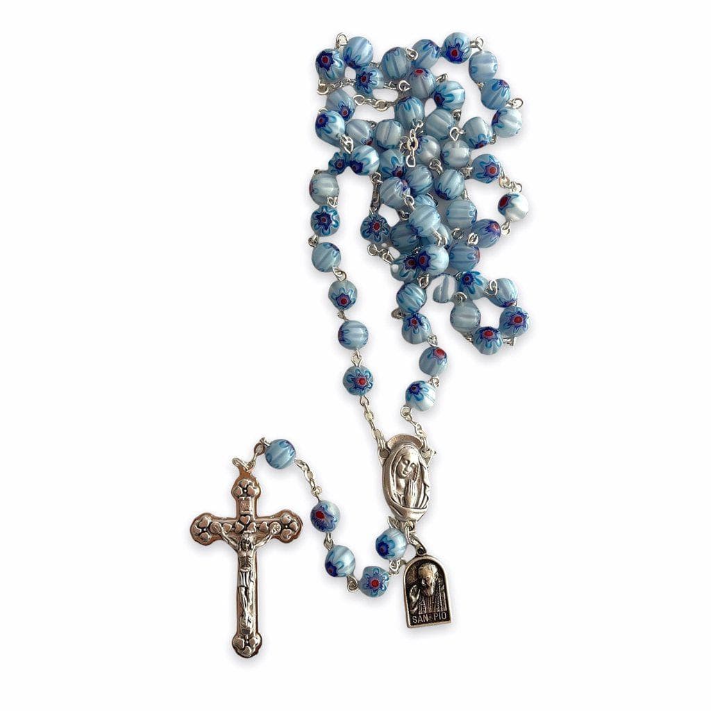 St. Pio Blue Rosary Blessed By Pope w/ 2nd Class Relic - St. Father Pio | Catholically