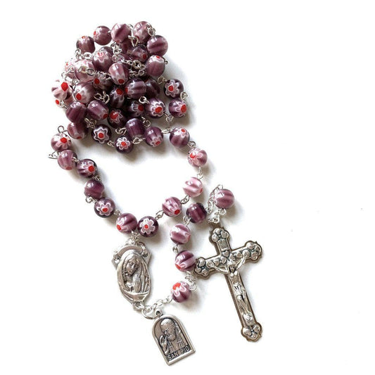 St. Pio Purple Rosary Blessed By Pope w/ 2nd Class Relic - St. Father Pio | Catholically