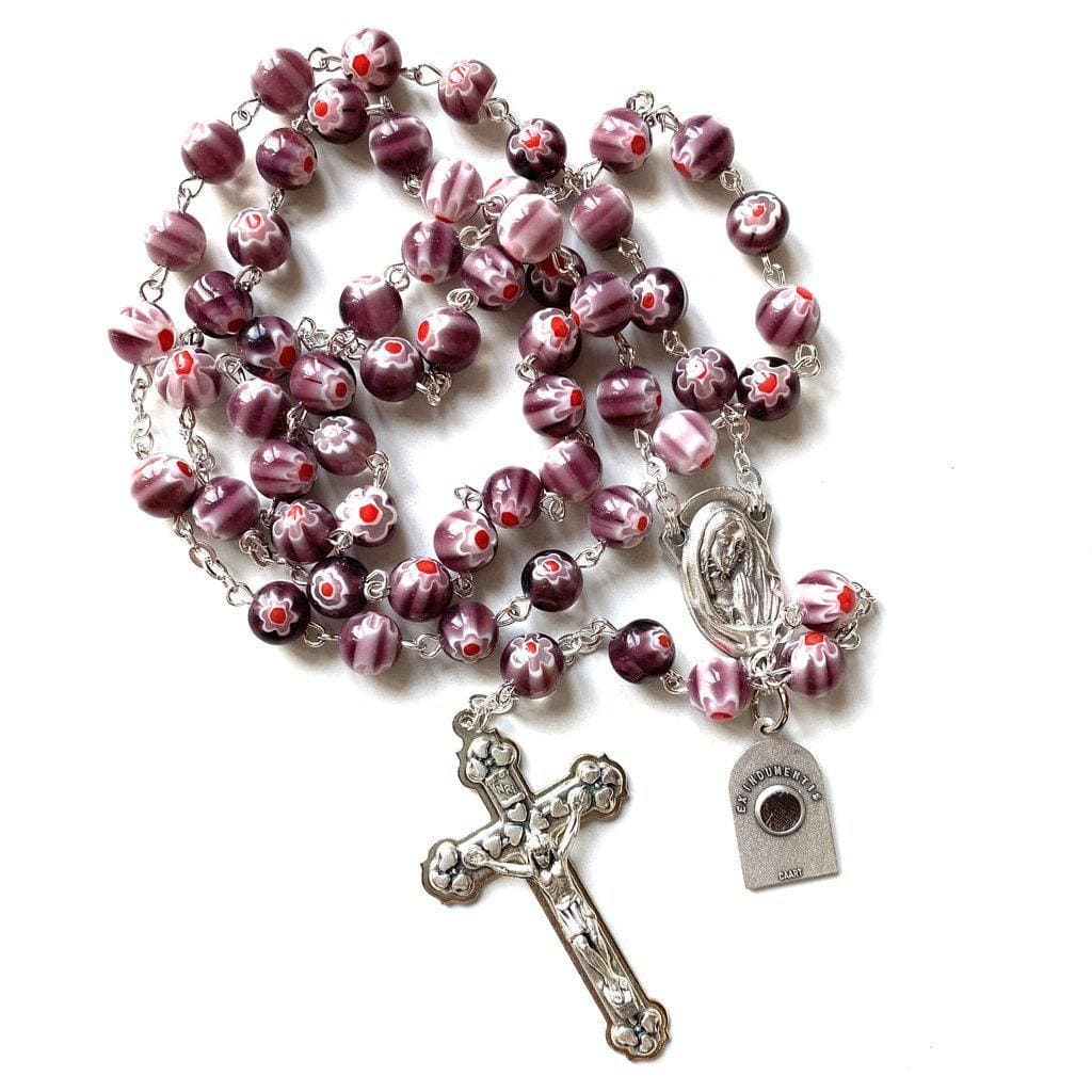 St. Pio Purple Rosary Blessed By Pope w/ 2nd Class Relic - St. Father Pio | Catholically