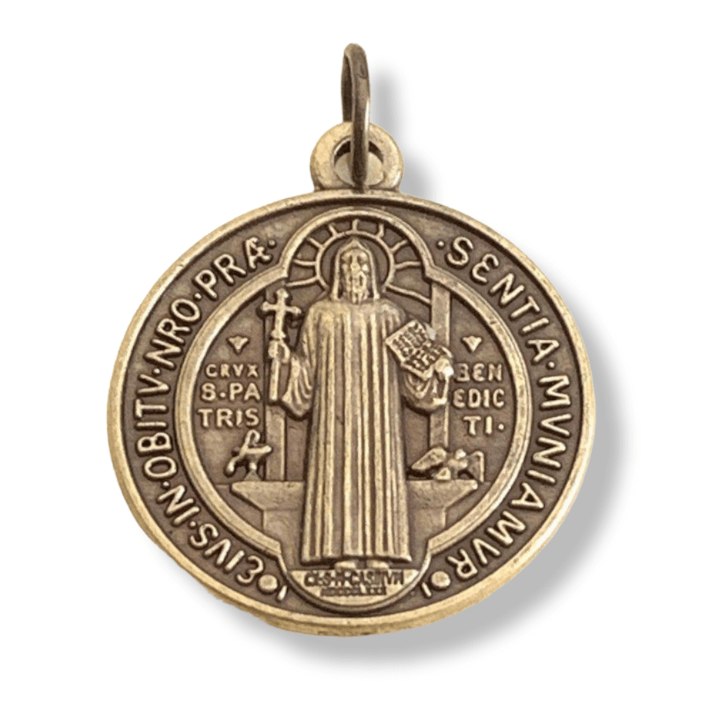 St. Saint Benedict 1" Bronze Tone Medal -  Catholic Pendant - Exorcism | Catholically