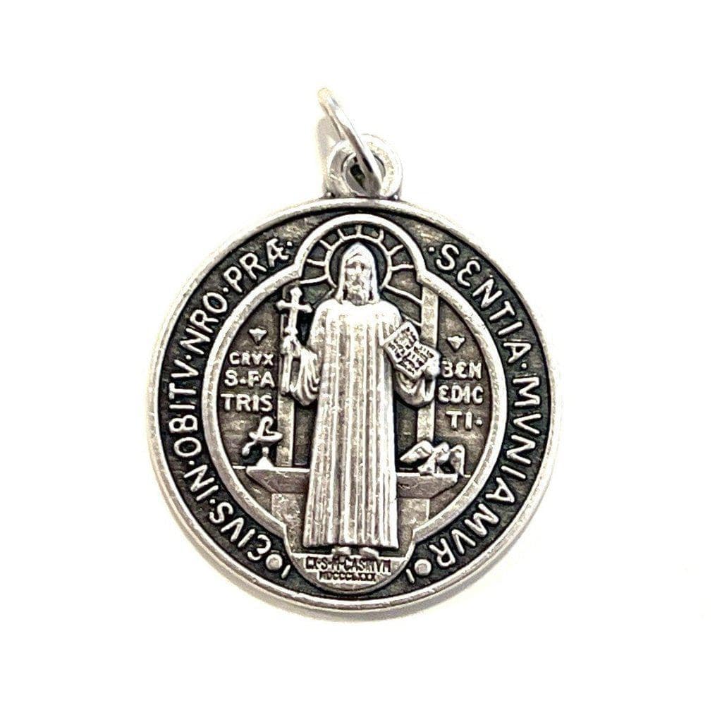 St. Saint Benedict 1" Silver tone Medal -  Catholic Pendant - Blessed By Pope | Catholically