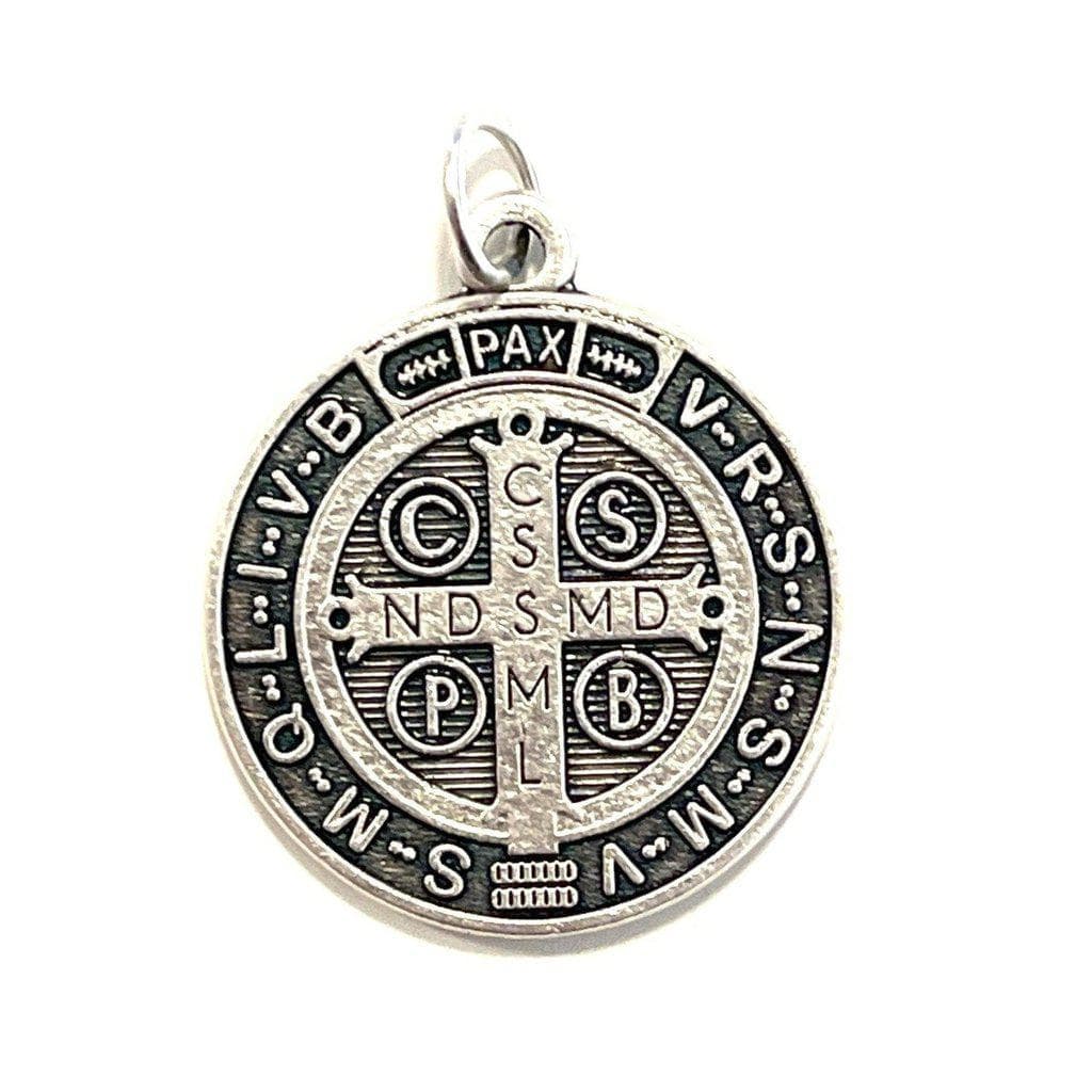 St. Saint Benedict 1" Silver tone Medal -  Catholic Pendant - Blessed By Pope | Catholically