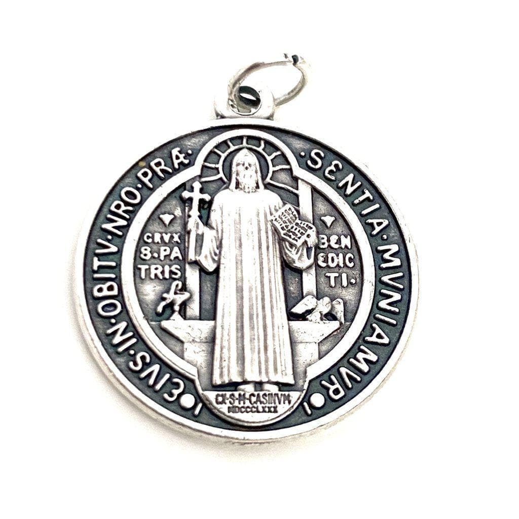 St. Saint Benedict 1" Silver tone Medal -  Catholic Pendant - Blessed By Pope | Catholically