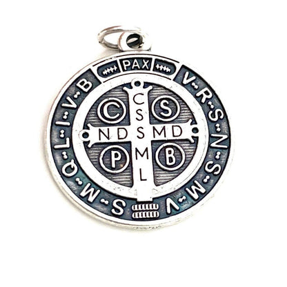 St. Saint Benedict 1" Silver tone Medal -  Catholic Pendant - Blessed By Pope | Catholically
