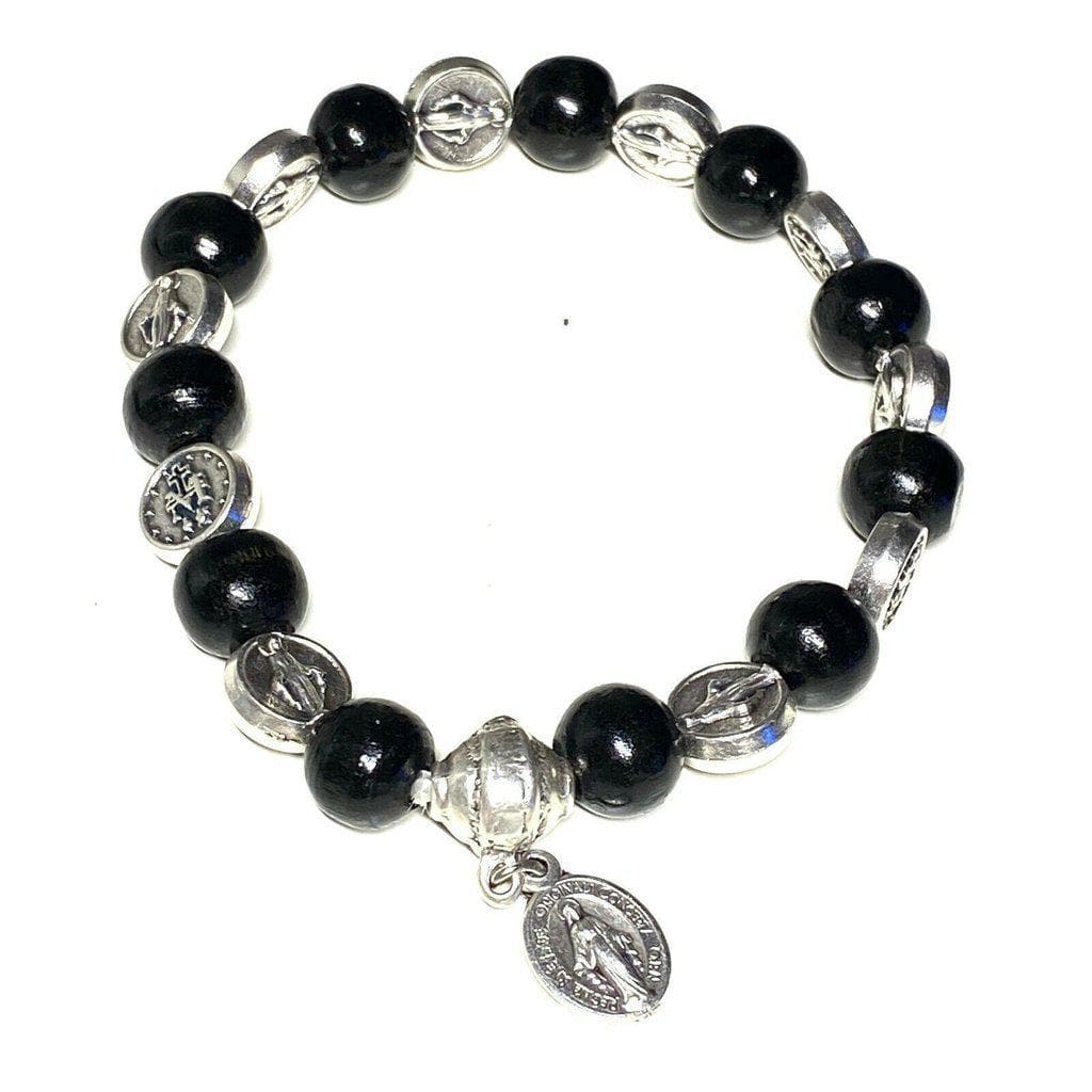 Stretch Wooden Bracelet - Miraculous Medal - Blessed By Pope | Catholically