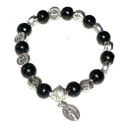 Stretch Wooden Bracelet - Miraculous Medal - Blessed By Pope | Catholically