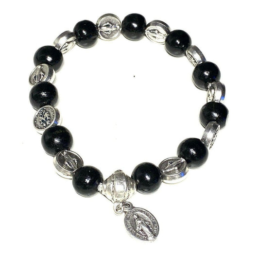 Stretch Wooden Bracelet - Miraculous Medal - Blessed By Pope | Catholically