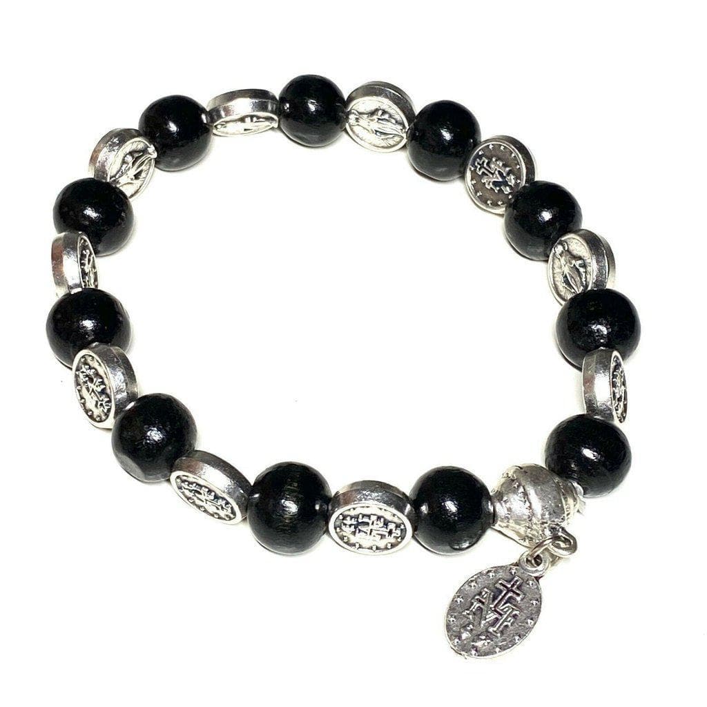 Stretch Wooden Bracelet - Miraculous Medal - Blessed By Pope | Catholically