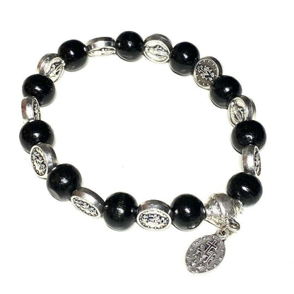 Stretch Wooden Bracelet - Miraculous Medal - Blessed By Pope | Catholically