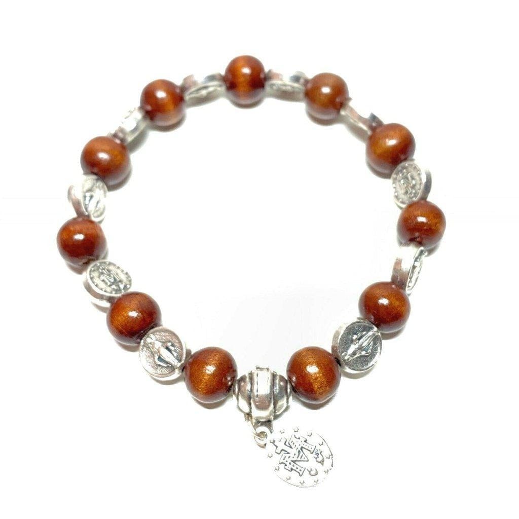Stretch - Wooden Bracelet Miraculous Medal - Blessed By Pope | Catholically