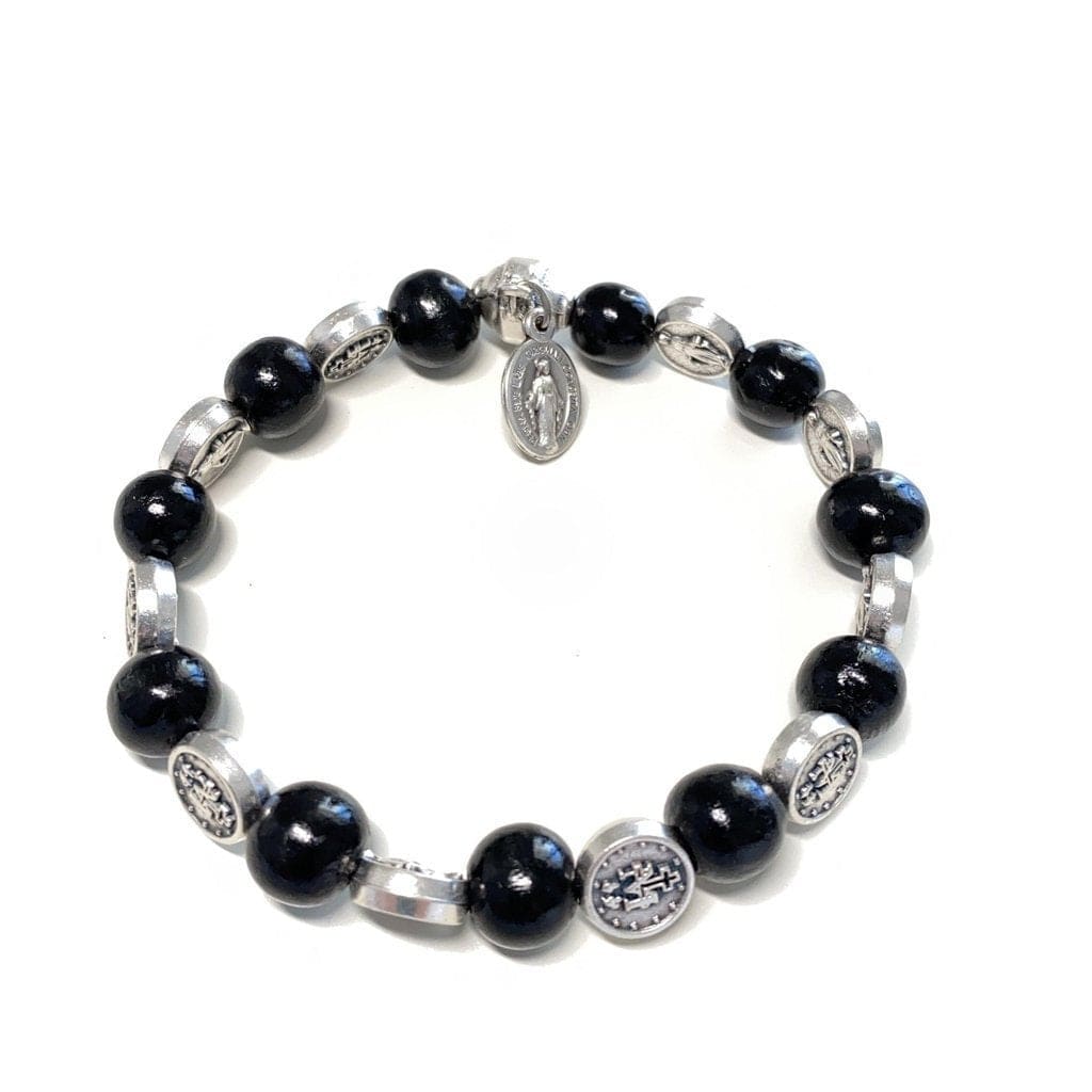 Stretch Wooden Bracelet - Miraculous Medal - Blessed By Pope | Catholically