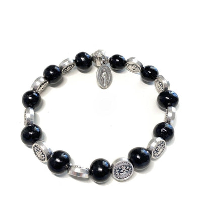 Stretch Wooden Bracelet - Miraculous Medal - Blessed By Pope | Catholically