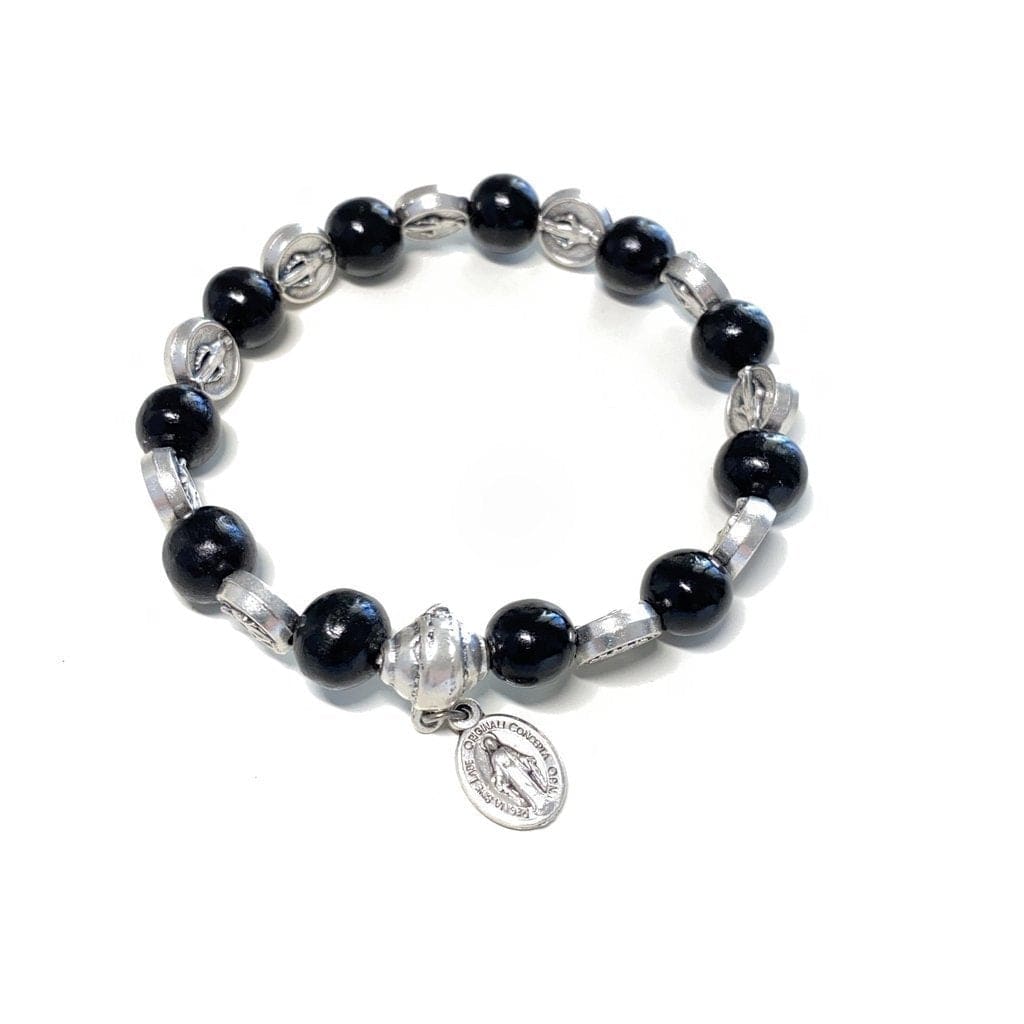 Stretch Wooden Bracelet - Miraculous Medal - Blessed By Pope | Catholically