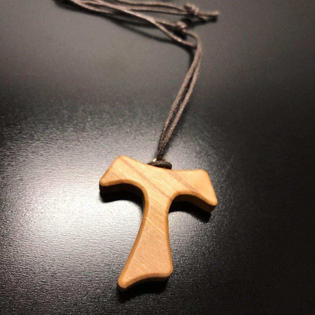 Tau Wooden Cross Blessed By Pope -Franciscan Crucifix 1" 1/2 | Catholically