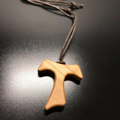 Tau Wooden Cross Blessed By Pope -Franciscan Crucifix 1" 1/2 | Catholically