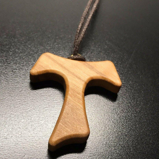 Tau Wooden Cross Blessed By Pope -Franciscan Crucifix 1" 1/4 | Catholically