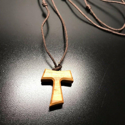Tau Wooden Cross Blessed By Pope -Franciscan Crucifix 1/2" | Catholically