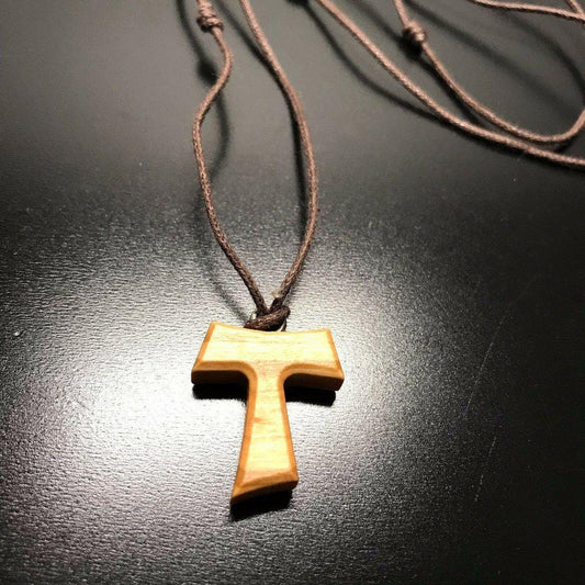 Tau Wooden Cross Blessed By Pope -Franciscan Crucifix 1/2" | Catholically