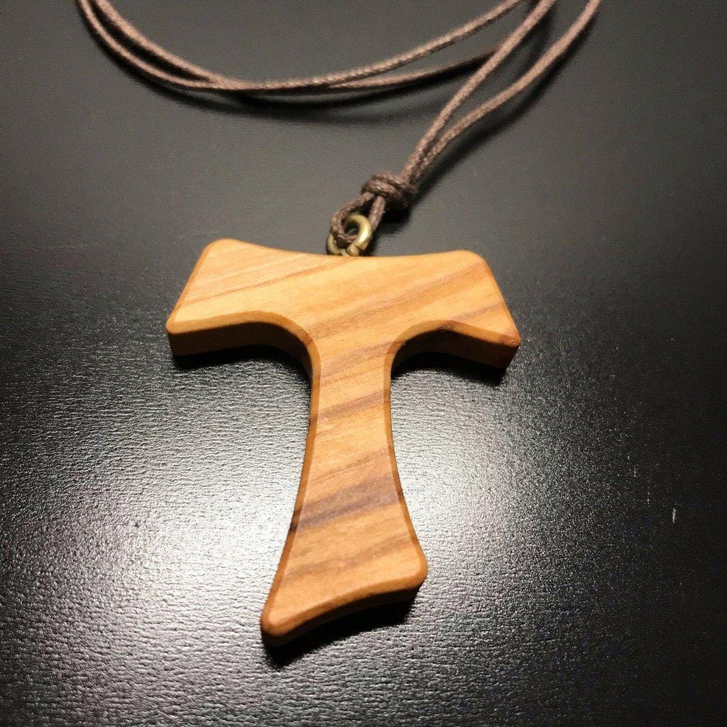 Tau Wooden Cross Blessed By Pope -Franciscan Crucifix 1.6" -4 Cm | Catholically