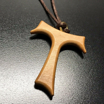 Tau Wooden Cross Blessed By Pope -Franciscan Crucifix 1" | Catholically