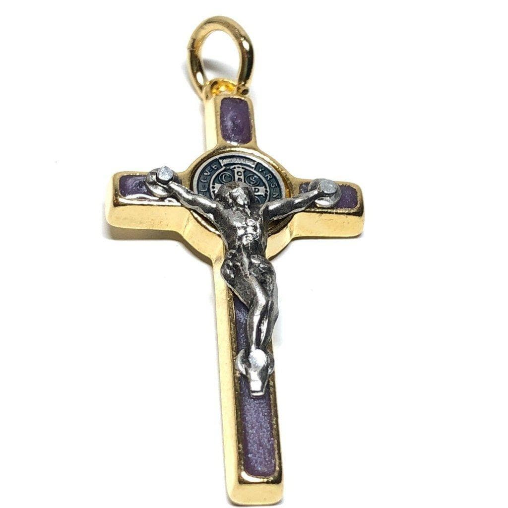 Tiny Cruz San Benito - Cross St. Benedict - Pendant - Purple Crucifix Charm | Catholically