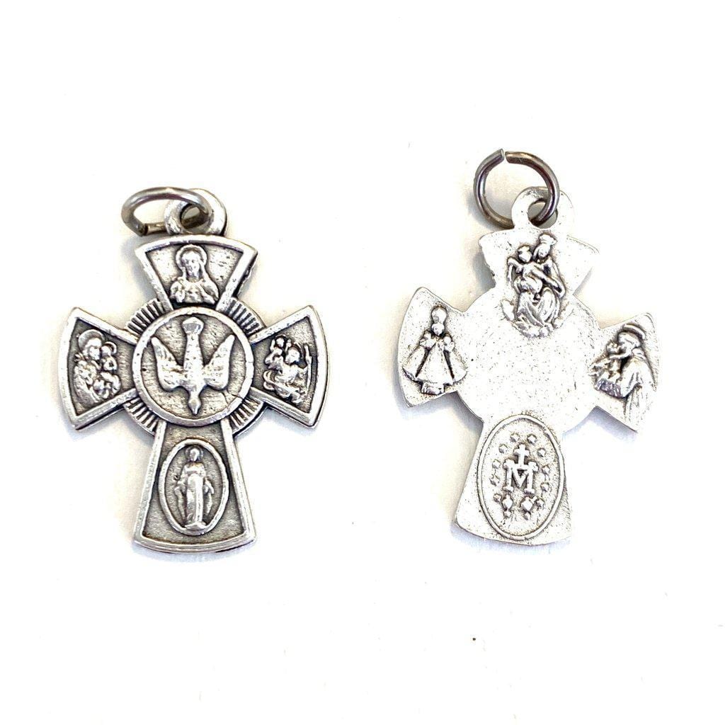 Tiny Four Way Greek Cross - Crucifix - Blessed By Pope - Rosary Parts | Catholically