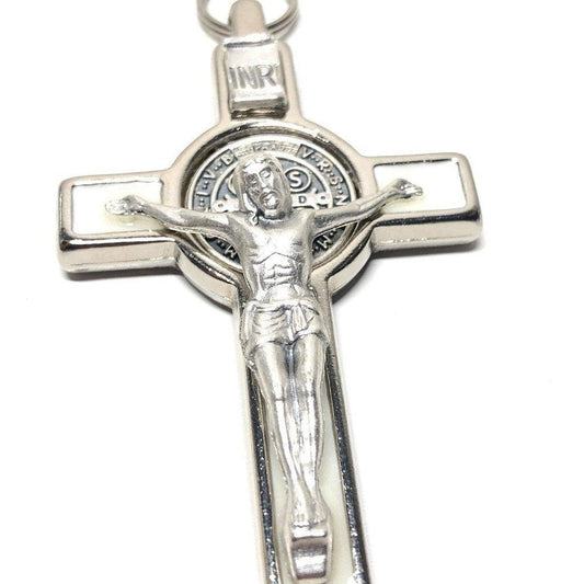 White 3" Saint St. Benedict Crucifix - Exorcism- Cross - Blessed - San Benito | Catholically