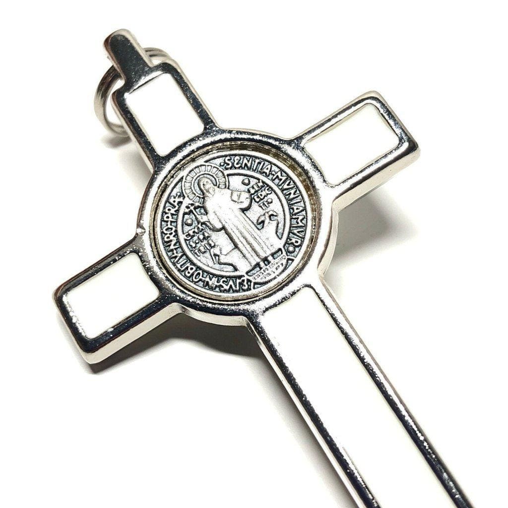 White 3" Saint St. Benedict Crucifix - Exorcism- Cross - Blessed - San Benito | Catholically