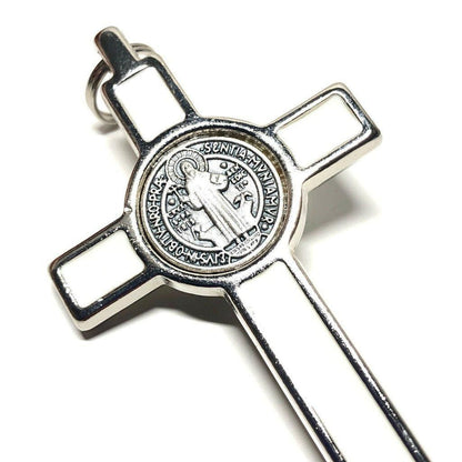 White 3" Saint St. Benedict Crucifix - Exorcism- Cross - Blessed - San Benito | Catholically