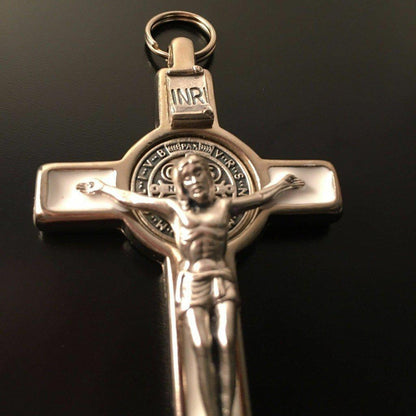 White 3" Saint St. Benedict Crucifix - Exorcism- Cross - Blessed - San Benito | Catholically