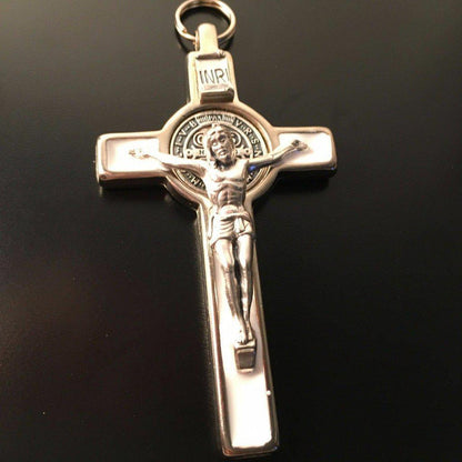 White 3" Saint St. Benedict Crucifix - Exorcism- Cross - Blessed - San Benito | Catholically