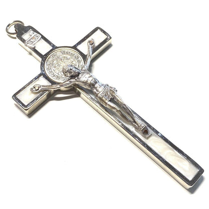 White 4.5" Saint St. Benedict Wall Crucifix - Exorcism Cross - Blessed By Pope | Catholically